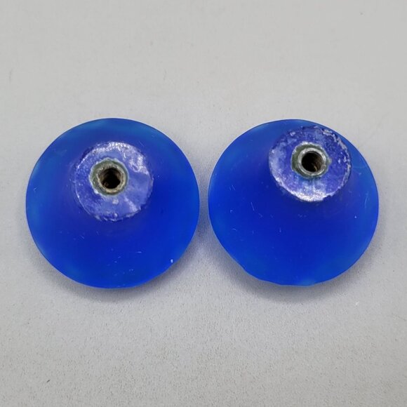 Blue Satin Glass Cabinet Knobs Embossed Swirl Design Set Of 2 Vintage Style - Picture 3 of 4